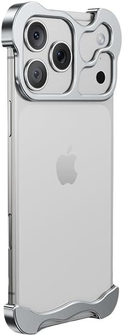 Frameless Series Designed for iPhone 17 Pro Max Case,Minimalist Protective Shock Absorption Aerospace Grade Aluminum Shells & Elastomer Inlays Easy Fit,Shockproof Bumper Cover,Silver