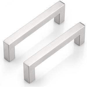 Probrico 25 Pack Square Cabinet Pulls 4 Inch Brushed Nickel Cabinet Handles for Kitchen, Silver Kitchen Hardware for Cupboard, Modern Stainless Steel Drawer Pulls Drawer Handles Inside (hole center 4")