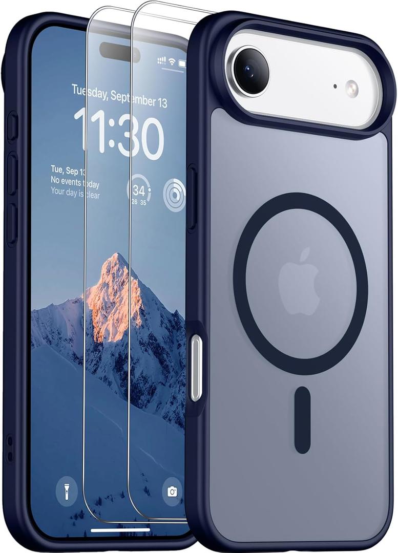 SPIDERCASE for iPhone Air Case, Magnetic Translucent Matte Case with 2PCS Tempered Glass Screen Protector Slim Phone Case for iPhone Air 6.5'', Blue