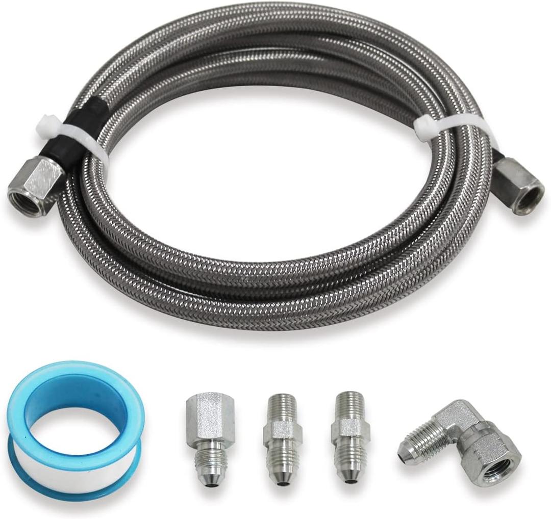 Steel Braided Turbo Oil Feed Line -4AN, Pressure Stainless Remote Turbocharger Sensor Teflon 4 AN Gauge Line Kit (60 inch)