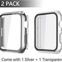 2 x Misxi 2 Pack Hard PC Case with Tempered Glass Screen Protector Compatible with Apple Watch Series 9 (2023) Series 8 Series 7 45mm, Ultra-Thin Cover for iWatch S9/S8/S7, 1 Silver + 1 Transparent