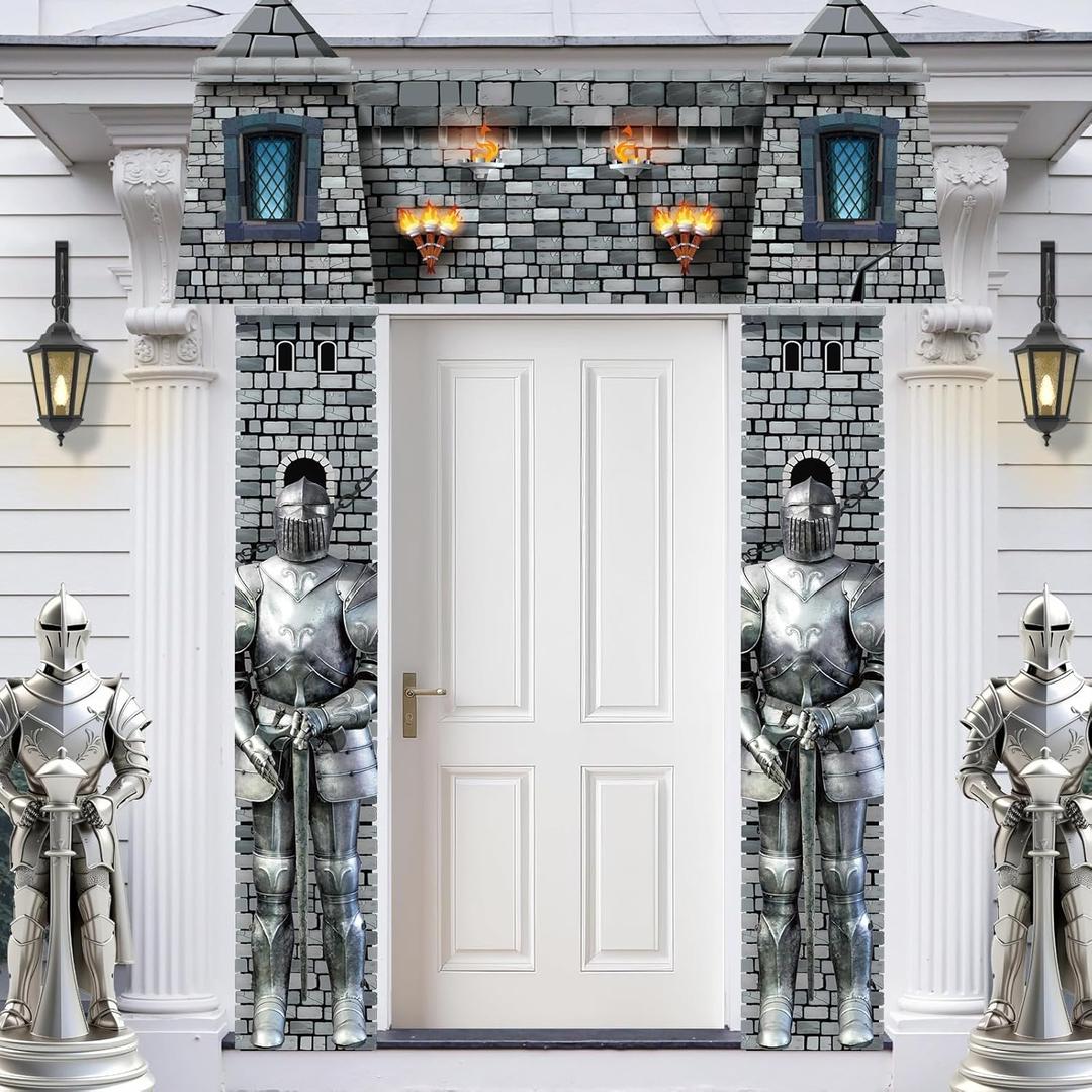 3PCS Medieval Entryway Castle Door Banner Medieval Party Decoration Armor Castle Decor Backdrop Knight Porch for Medieval-themed Birthday Party Favors Supplies