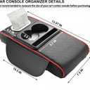 Center Console Cover,Car Armrest Cushion Multifunctional with 2 Storage Bags Cup Holder,Phone Slot,Tissue Box Slot for Most Cars Accessories Interior Organizers-Black+Red 13.8x7.9 in