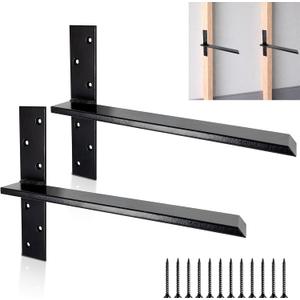16 Inch Free Hanging T Shelf Bracket Holds 350lbs, 1/2'' Thick x 2.5'' W Floating Bench Bracket Heavy Duty, Hidden Countertop Support Brackets for Bathroom Granite Kitchen Bar Desk Garage, 2 Pack