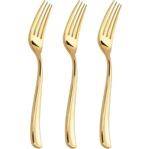 WDF 300PCS Gold Plastic Forks - Heavy Duty Gold Forks Disposable - Sturdy&Durable Plastic Silverware Bulk for Wedding Party Daily Using Baby Shower Spring