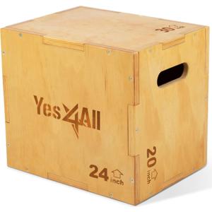 Yes4All Plyo Box, 3-in-1 Wooden Box Jumps for Home Gym, 450 lbs Boxes Step Up with Smooth Edges & Wide Built-in Handles for Jumping, Strength Training, Lunges, Squats, Dips