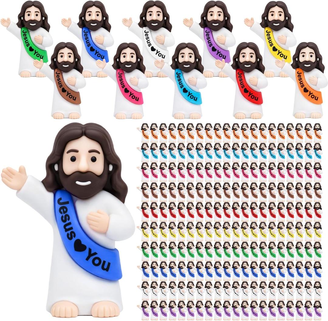 Yelakey 100pcs Pocket Jesus Loves You Figures Baby Praying Jesus Figurines in Bulk Religious Celebration Church Hand Outs Gifts for Baptism, Bible Studies, Easter Egg Stuffers (Multicolor)