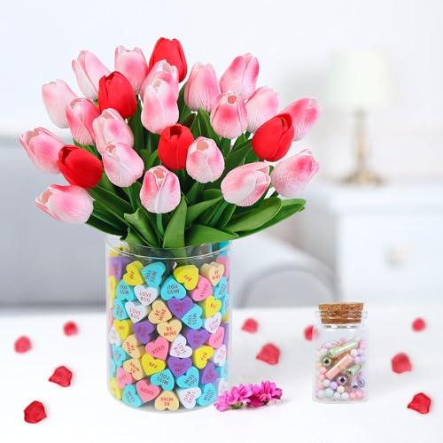 Valentine's Day Decorations - Valentines heart 210 pcs Conversation Hearts Vase Filler Set - Sweet Floral Arrangement Home Decoration Centerpieces.