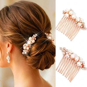 Brishow Rose Gold Hair Combs Bridal Pearl Comb Decorative Small Hair Accessories for Women (2 Pcs)