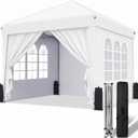 10x10 Pop Up Canopy with Sidewalls, One Push Setup, Portable Carry Bag-White