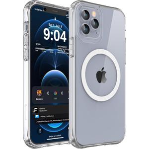 WRJ Magnetic Clear Case for iPhone 12/iPhone 12 Pro 6.1-Inch, [Compatible with Magsafe] [Military Grade Drop Protection] Non-Yellowing Anti-Scratch Ultra Slim Transparent Shockproof Phone Case-Clear