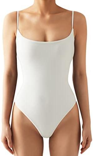 SUUKSESS Women Sexy Square Neck Thong Bodysuit Backless Cami Bodysuit Top, Size M