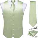 DiBanGu Men's Satin Suit Vest & Tie Set 5PCS Solid Color Dress Waistcoat for Suit or Tuxedo Wedding Party (XL)