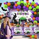 Halloween Baby Shower Party Decoration, A Baby Is Brewing Party Supplies with Backdrop Tablecloth Balloons Halloween Gender Reveal Party Decor Supplies