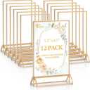 EHWINE 12 Pack Acrylic Sign Holder 5.5 x 8.5, Double Sided Gold Picture Frame Stand up Table Top Sign Holders, Clear Display Stand Menu Flyer Holder for Wedding Party