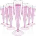 JOLLY CHEF 100 Pack Plastic Champagne Flutes Disposable 4.5 oz Purple Glitter Plastic Champagne Glasses Suitable for Wedding, Thanksgiving Day, Christmas