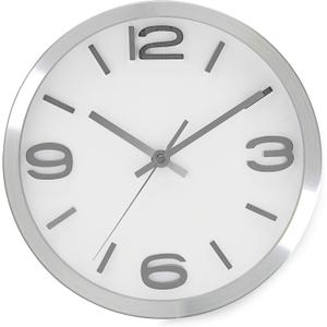 Bernhard Products Modern Wall Clock 10 Inch Silver Silent Non Ticking Battery Operated Round Elegant Metal Quality Quartz for Kitchen Home Office Clock with 3D Numbers, Easy to Read (Silver & Afternoon White)