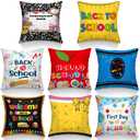 8 Pcs Back to School Throw Pillow Covers 18x18 Inch Composition Notebook Pillow Cases Classroom Pillowcases Decor Colorful Pencil Decorative Pillowcases for First Day Classroom Reading Corner Decor