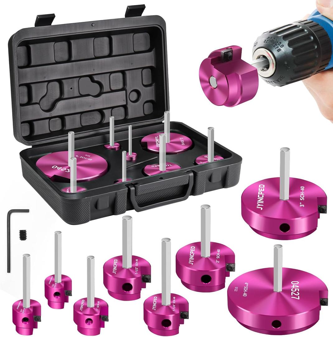 8Pcs PVC Pipe Reamer Kit,PVC Fitting Saver with 1/2",3/4",1",1-1/4",1-1/2",2",3",4" Reamers,PVCs Socket Saver Plumbing Plastic Pipe Reamer Tool Kit for Sch.40 CPVC ABS Hub,Fit Standard 1/2" Drills