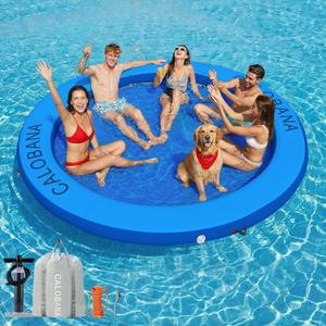 CALOBANA Water Hammock Inflatable Round Floating Ring, Lake Floats Raft Island Inflatable Dock Platform for Adults Pool River Beach Party