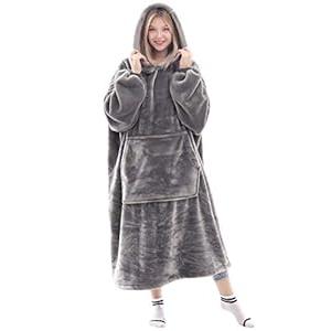 Waitu Wearable Blanket Sweatshirt Gifts for Women and Men, Super Warm and Cozy Giant Blanket Hoodie, Thick Flannel Blanket with Sleeves and Giant Pocket - Adult Size, Gray
