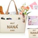 2 x TRSODD Mothers Day Gifts for Nana Personalized Best Nana Birthday Gifts for Women Tote Bag and Makeup Bag Set