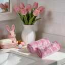 Whaline Easter Bunny Hand Towels Jacquard Cotton Bathroom Towel Pink White Rabbit Absorbent Bath Towel for Kitchen Dish Drying Cleaning Cooking, 29.5 x 13.4 Inch, 2Pcs