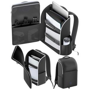 LVVIL Backpack for PS5/ Slim/ Pro Console, Full Protection PS5 Carrying Case Travel Bag, Large Capacity PS 5 Storage Bag for Dual Controllers, PS Portal, Laptop, Game Cards, Sony PSP Accessory Kits