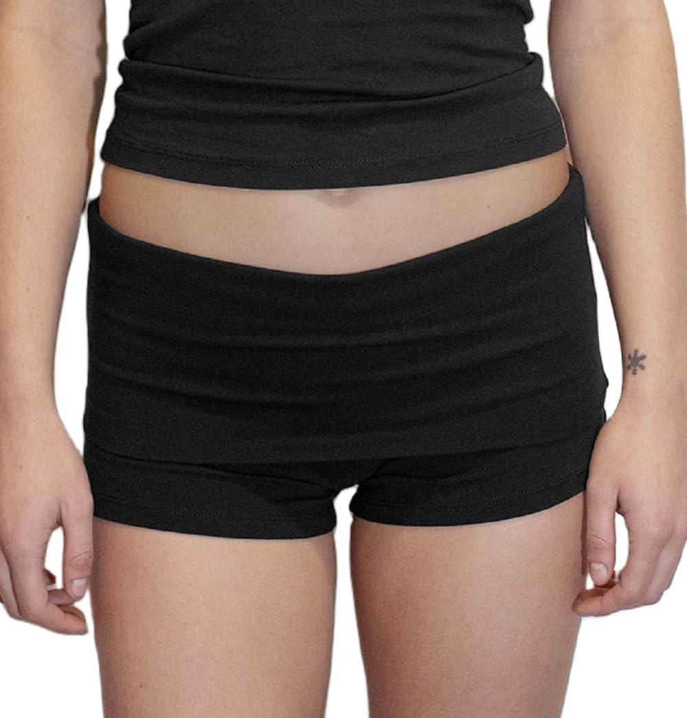 Women Low Waist Lounge Shorts Fold Over Skinny Pajamas Shorts Summer Casual Pj Bottom Sleep Shorts (Black, M)