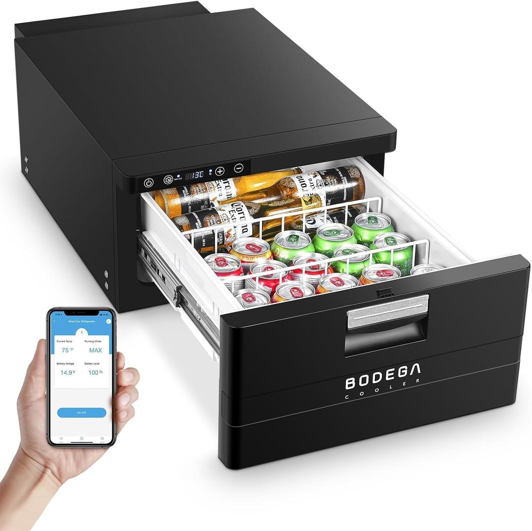 BODEGACOOLER 12 Volt Drawer Refrigerator, 33Quart(31L) RV Fridge Freezer APP Control, Portable Refrigerator (-4℉-68℉), Car Cooler for Travel ,Camping, Road Trips Tailgating, Truck, Van, SUV 12/24V DC