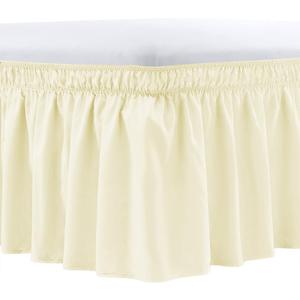 Bed Skirt Queen Size - Wrap Around Bed Skirt - Elastic Dust Ruffle - Easy Wrap Around Ruffle Skirt 18 Inch Depth - Easy Fit Wrinkle - Resistant Silk Luxurious Fabric 3 Sided Coverage Ivory Solid
