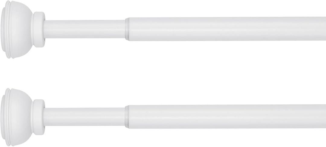 KXLIFE 2 Pack Decorative Spring Tension Curtain Rod, 1/2-inch Decorative Tension Drapery Rod for Window, White, (36-60 Inches)