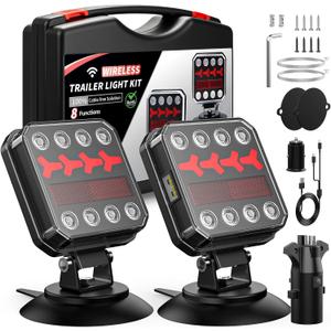 Wireless Bluetooth Magnetic Trailer Lights, Fast Charging LED Trailer Light Kit, IP65 Waterproof,10H Battery, 100FT Range for Trailer,Truck, RV, Camper,Boat Brake,Turn,Reverse & Hazard Safety Lights