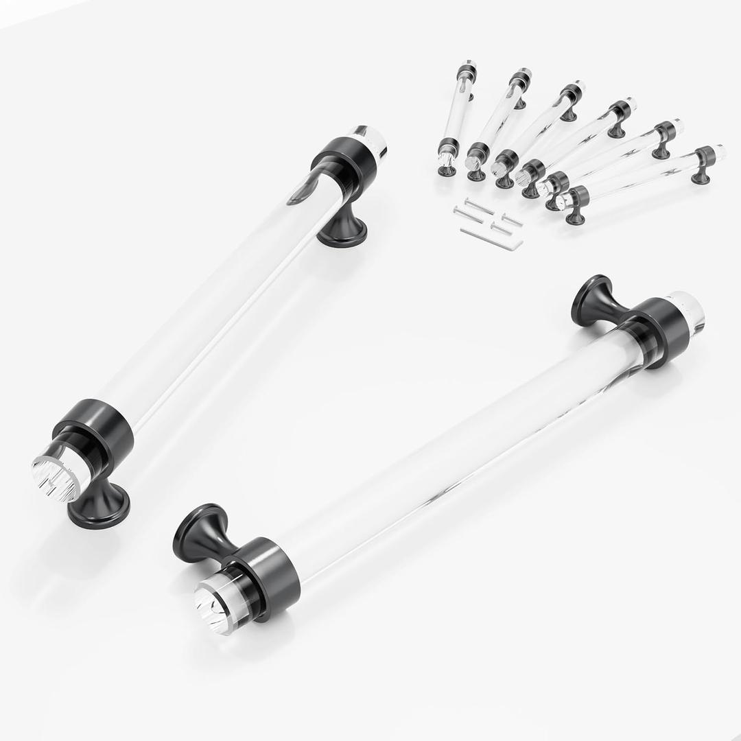 6 Pack Glass Cabinet Handles and Pulls for Cabinets and Drawers, Kitchen Bathroom Bedroom Room Living Room Pull Door Handle 160mm Pitch Holes Glass Crystal Gunmetal Grey Knobs (Hole Center : 6-3/10 Inch (160mm))