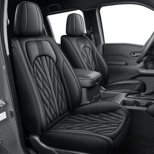 AOMSAZTO Seat Covers Fit for Nissan Frontier 2009-2024 2025 Crew Cab Extended Cab Faux Leather Full Set Truck Pickup Car Seat Covers (Black, 5 Seats)