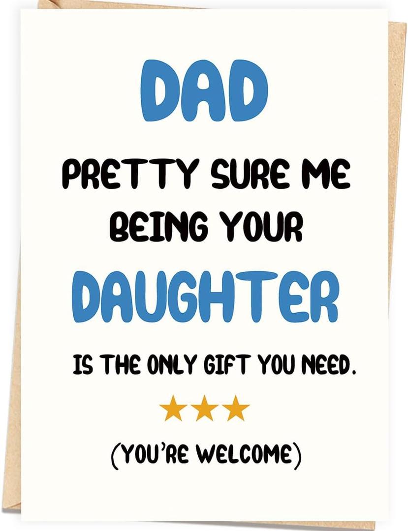 5 x Asmallgf Funny Father's Day Card for Dad, Happy Fathers Day Decoration Gifts Idea from Daughter Kid With Envelope