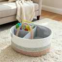 Baby Diaper Caddy Organizer,Woven Rope Nursery Storage Bin,Newborn Gift Basket,Extra-Large Cotton Basket with Removable Compartments,Portable (Mixed Brown, Large)