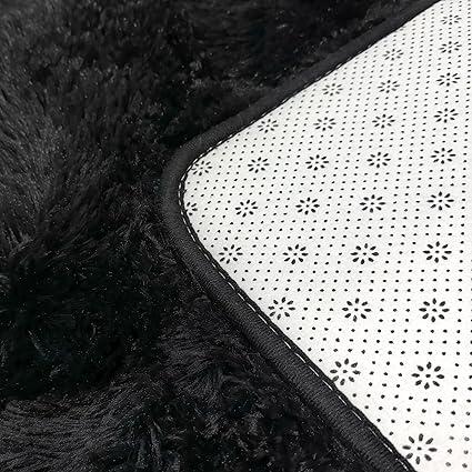 Soft Fluffy Area Rugs for Bedroom, Non Slip Living Room Plush Fuzzy Rug, High Pile Furry Throw Carpets fot Home Decor (Black, 4x6 ft)