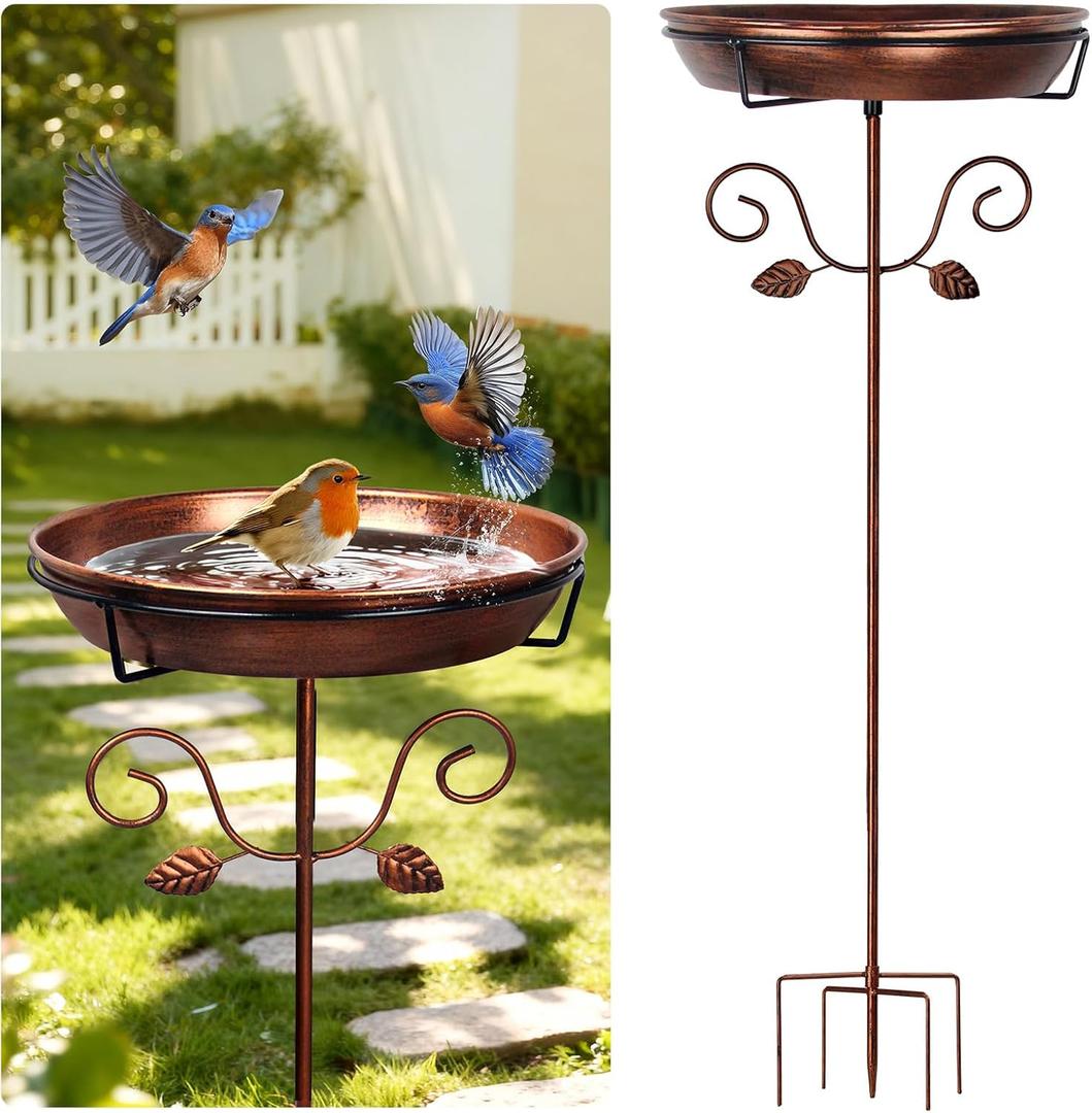 Leuan 35.4" Tall Metal Bird Bath for Outdoors with 2.2" Deep and 12'' Dia Bowl, Removable, Easy - Clean, Vintage Freestanding Birdbaths & Birdfeeder for Garden Yard Lawn Decor