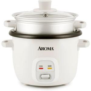 AROMA Rice Cooker, 2-Cup (Uncooked) / 4-Cup (Cooked), Steamer, Grain Cooker, Soup Maker, Oatmeal Cooker, Auto Keep Warm, 1 Qt, White, ARC-302-1NG