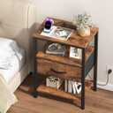 OLIXIS Nightstand with Charging Station, Bedside Tables with USB Ports and Fabric Drawer, Small Night Stand with Open Adjustable Shelf, Compact End Table for Bedroom, Rustic Brown