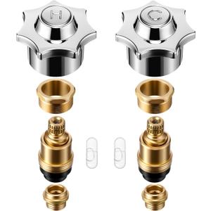 Complete Faucet Rebuild Trim Kit, Compatible with American Standard Heritage Aquaseal 2 Handle Faucets, Hot and Cold Stem Handle Repair Kit, Brass & Chrome