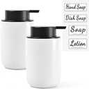 BosilunLife White Soap Dispenser Set - 2 Pack 12oz Ceramic Dish Soap Dispenser with Rust Proof Pump for Kitchen, Hand Soap and Lotion Set Suitable for Farmhouse Bathroom Decor with Waterproof Labels