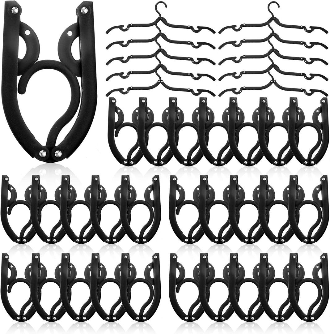 Sieral 40 Pcs Foldable Travel Hangers Plastic Portable Folding Clothes Hangers Cruise Ship Essentials for Travel Cruises Suitcase Dormitory School Hotel Women Laundry Coat Bag Drying(Black)