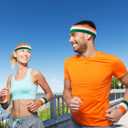 Bememo 30 Pcs Neon Striped Sports Sweatbands Set Include 10 Headbands, 20 Wristbands Terry Cloth Athletic Bands for Men, Women, Gym, Sports-Green, Orange, White