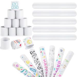 LovesTown 54PCS White Slap Bracelets, DIY Snap Bracelets Bulk Crafts for Kids Party Favors Treat Bags Birthday Goodie Bag Stuffers Classroom Prizes