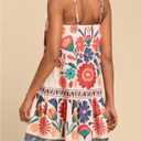 RoseSeek Women's Floral Boho Flowy Mini Cami Dress Ruffle Hem Spaghetti Strap Vacation Tank Dresses (M)