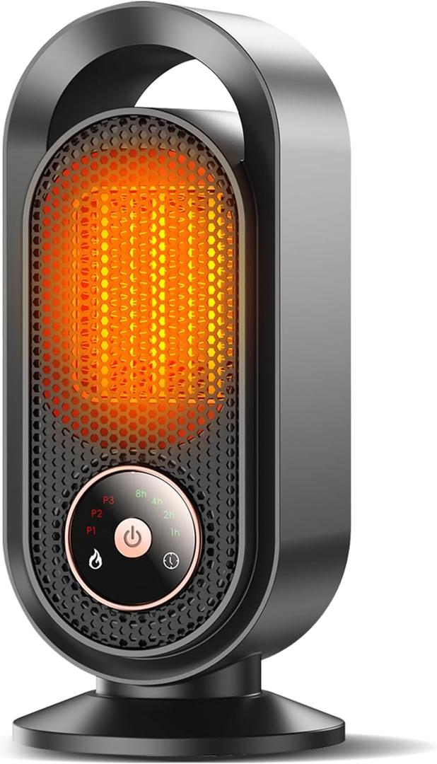 Space Heater, Portable Electric Small Heater for Indoor, 1500W PTC Ceramic Fast Safety Heater for Desk Office Bedroom Home,12H Timer, 3 Modes, Overheating & Tip-Over Protection (Black)