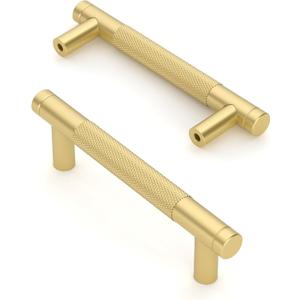 Asidrama 10 Pack 3.75 Inch(96mm) Brushed Gold Kitchen Knurled Cabinet Handles, Cabinet Pulls Kitchen Cabinet Hardware for Cupboard Drawer Pulls