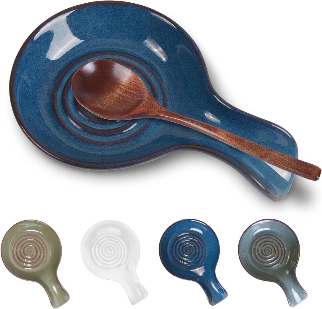 JINIHFW Spoon Rest for Kitchen, Ceramic Spoon Holder for Stove Top, Cooking Spoon Holder,Heat Resistant Utensil Rest for Countertop, Dishwasher Safe, Blue (1 pcs)